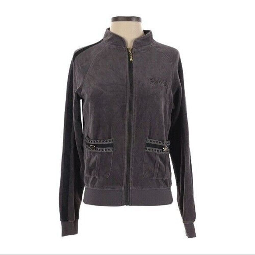 Hale Bob Velour Soft Gray Athleisure Full Zip Track Jacket Size S